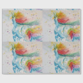 レインボーユニコーンかわいい魔法の水彩包み ラッピングペーパー (フラット)