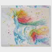 レインボーユニコーンかわいい魔法の水彩包み ラッピングペーパー (フラット)