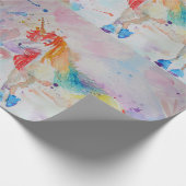 レインボーユニコーンかわいい魔法の水彩包み ラッピングペーパー (角)