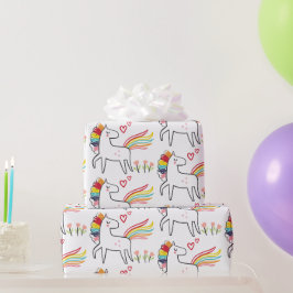 レインボーユニコーンの誕生日カスタムネーム ラッピングペーパー