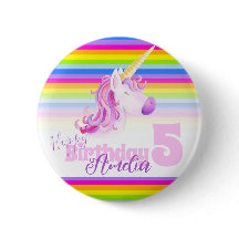 レインボーユニコーンの頭の水彩アート年齢5ボタン