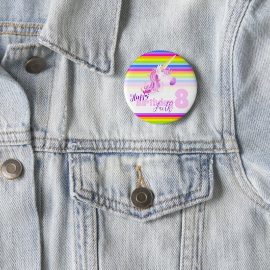 レインボーユニコーンの頭の水彩アート年齢8ボタン 缶バッジ (インサイチュ)