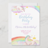 レインボーユニコーンの魔法の子供の誕生日招待状 招待状 (正面)