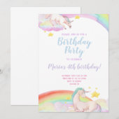 レインボーユニコーンの魔法の子供の誕生日招待状 招待状 (正面/裏面)