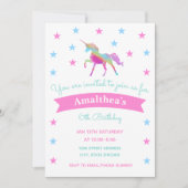 レインボーユニコーンアンドスターズ誕生日招待状 招待状 (正面)