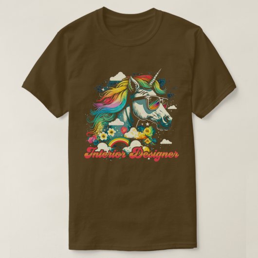レインボーユニコーンインテリアデザイナー Tシャツ (デザイン正面)