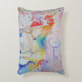 レインボーユニコーンウォーターカラーガールズネームクッション アクセントクッション (正面(垂直))
