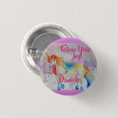 レインボーユニコーンウォーターカラーピンクバッジ 缶バッジ (正面&裏面)