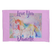 レインボーユニコーンウォーターカラーピンクラブピローケース 枕カバー (正面)