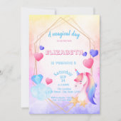 レインボーユニコーンウォーター誕生日 招待状 (正面)