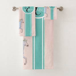 レインボーユニコーンカラフル星モノグラム バスタオルセット