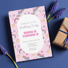 レインボーユニコーンガールズバースデーパーティー招待状 招待状