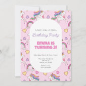 レインボーユニコーンガールズバースデーパーティー招待状 招待状 (正面)