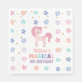 レインボーユニコーンガールバースデーパーティナプキンス スタンダードランチョンナプキン (正面)