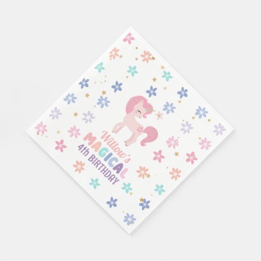 レインボーユニコーンガールバースデーパーティナプキンス スタンダードランチョンナプキン (角)