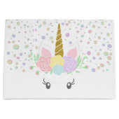 レインボーユニコーンガールベビーシャワー ラージペーパーバッグ (正面)