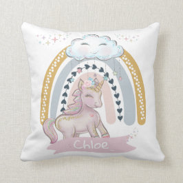 レインボー🦄ユニコーンガール名前をカスタムする クッション