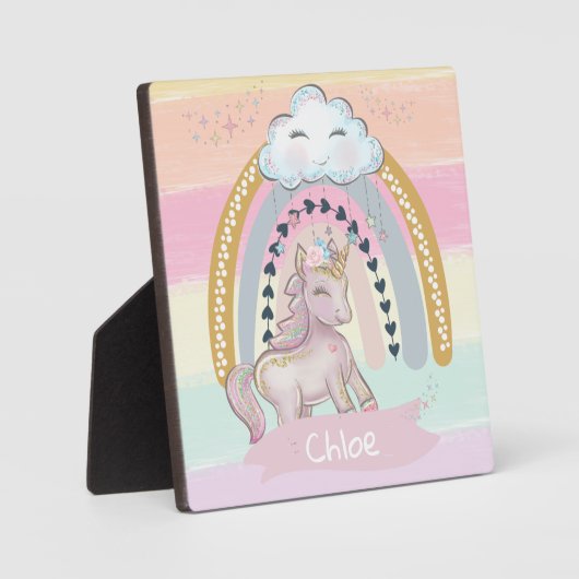 🦄レインボーユニコーンガール名前をカスタムする フォトプラーク (正面)