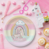 レインボー🦄ユニコーンガール名前をカスタムする     ペーパープレート (パーティー)