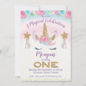 レインボーユニコーングリッター1st誕生日招待状 招待状 (正面)