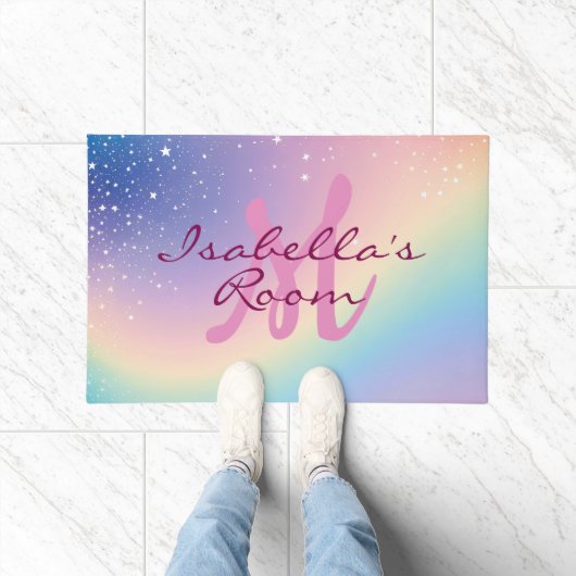 レインボーユニコーングリッター ドアマット (室内)