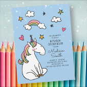 レインボーユニコーンスターズハート誕生日招待状 インビテーションポストカード