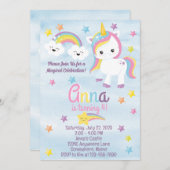 レインボーユニコーンスパークル誕生日招待状 招待状 (正面/裏面)