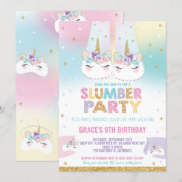 レインボーユニコーンスランバーバースデーパーティースリープバー 招待状