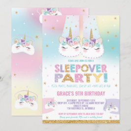 レインボーユニコーンスリップバーバースデーパーティパジャマ 招待状