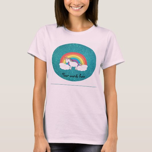 レインボーユニコーンターコイズグリッター Tシャツ (正面)