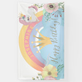 レインボーユニコーンハッピーバースデーフローラかわいい 横断幕 (縦)