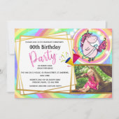 レインボーユニコーンバレリーナ2フォトガールズ誕生日 招待状 (正面)