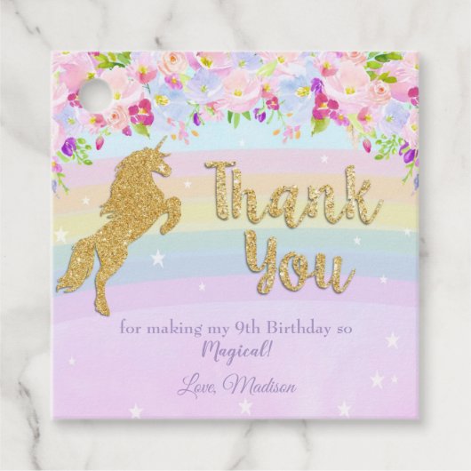 レインボーユニコーンバースデーパーティーパープルありがとう フェイバータグ (正面)