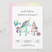 レインボーユニコーンバースデーパーティ招待状 招待状 (正面/裏面)