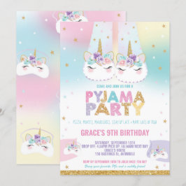 レインボーユニコーンパジャマバースデーパーティパジャマ 招待状