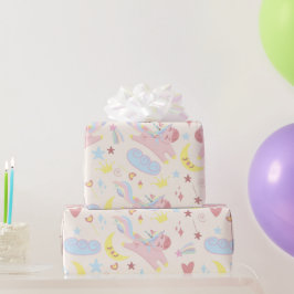 レインボーユニコーンパステルかわいい陽気 ラッピングペーパー