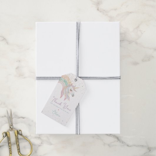 レインボーユニコーンパステルバースデーパーティー ギフトタグ (より糸付き)