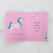 レインボーユニコーンパーソナライズされたエイジピンク誕生日 カード (内部)