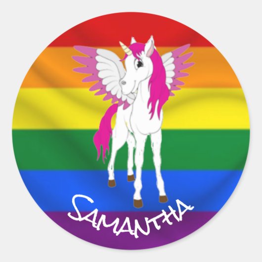 レインボーユニコーンパーティーテーマ ラウンドシール (正面)