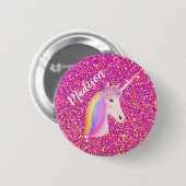レインボーユニコーンピンクグリッターマジカル誕生日ガール 缶バッジ (正面&裏面)