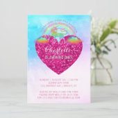 レインボーユニコーンピンクハート１歳の誕生日パーティー 招待状 (スタンド正面)