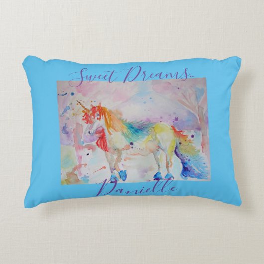 レインボーユニコーンピンク女の子スイートドリームクッション アクセントクッション (正面)