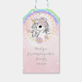 レインボーユニコーンピンク感謝してい金ゴールドユーメッセージカード ギフトタグ