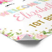 レインボーユニコーンピンク金ゴールドフローラ誕生日歓迎 ポスター (角)