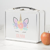 レインボーユニコーンフローラ顔スクールランチボックス メタルランチボックス (インサイチュ)