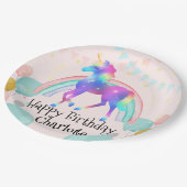 レインボーユニコーンプリンセスグラデーション誕生日パーティー ペーパープレート (アングル)