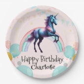 レインボーユニコーンプリンセスグラデーション誕生日パーティー ペーパープレート (正面)