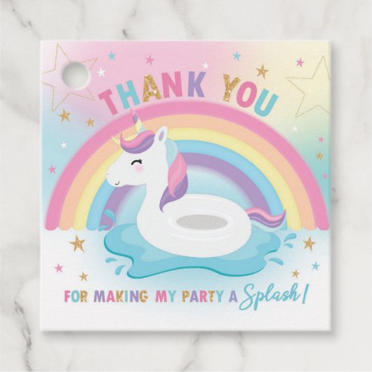 レインボーユニコーンプール誕生日パーティーありがとう フェイバータグ (正面)
