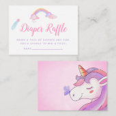 レインボーユニコーンベビーガールシャワーオムツラッフル エンクロージャーカード (正面/裏面)