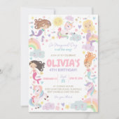 レインボーユニコーンマーメイド誕生日招待状 招待状 (正面)
